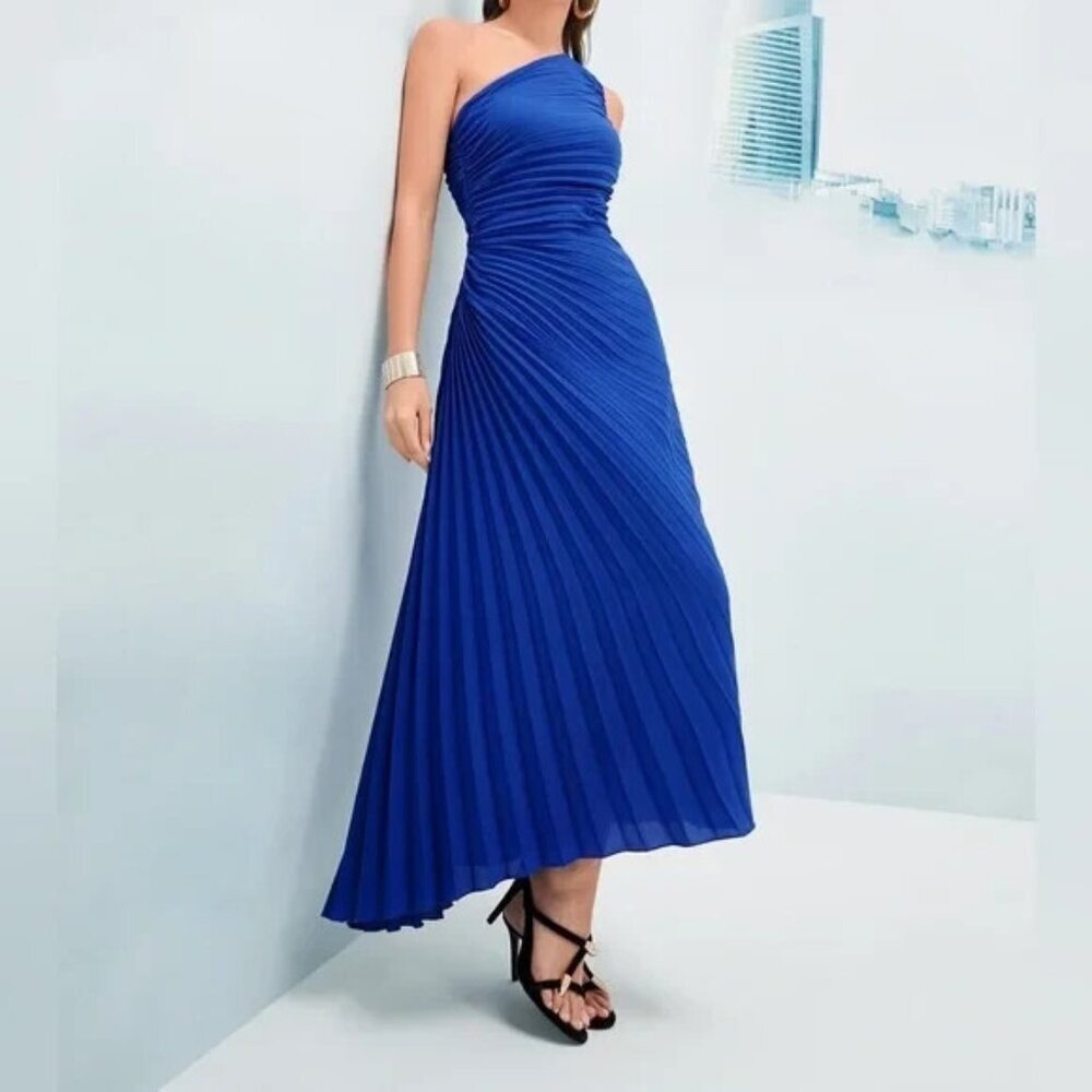 House Of Harlow Dress Womens blue pleated satin dress classy chic size S
